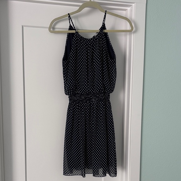 Sweet Storm Dark Navy and White Polka Dot Mini Dress - Picture 1 of 3